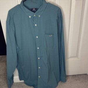 Vineyard Vines Men's Teal Checkered Button Down Shirt